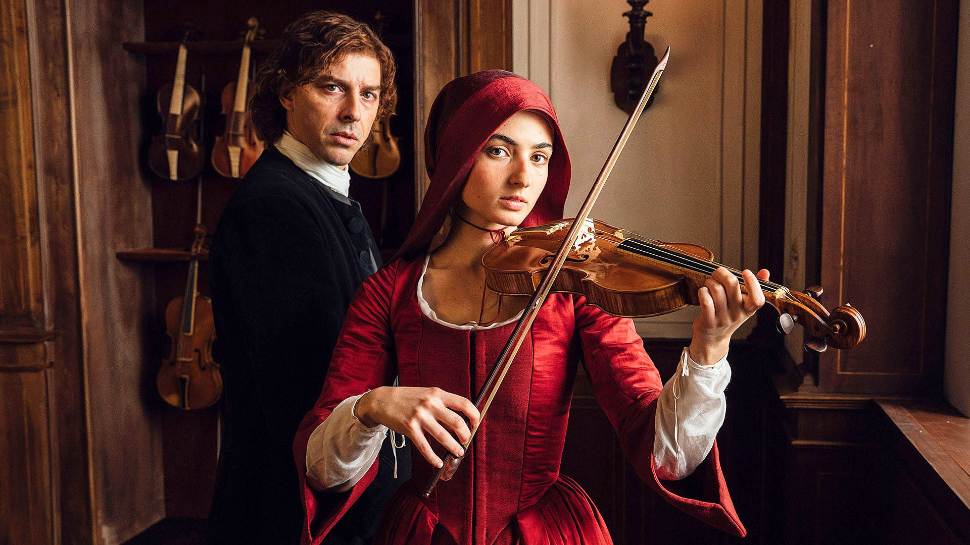 Vivaldi übt mit einer jungen Schülein das Geigenspiel.
