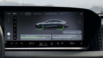 Närbild på panoramaskärmen i A6 Sportback e-tron. Här visas laddningsmenyn.