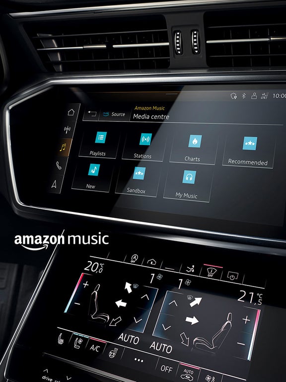 Foto de Amazon Music integrado en el sistema MMI de un Audi.