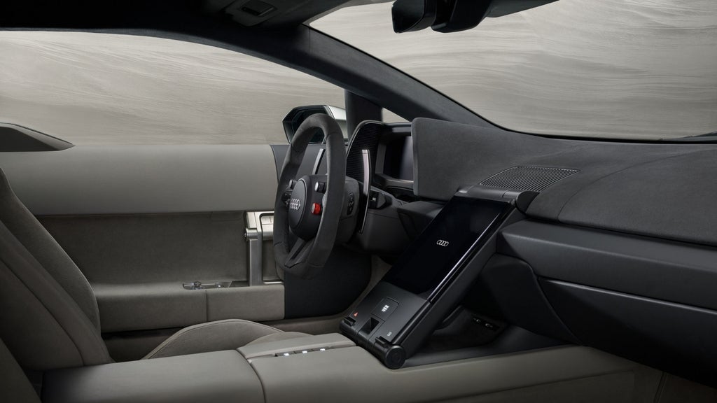 Interior view of the Audi Nuvolari, highlighting a reduced architecture focused on the driving experience.