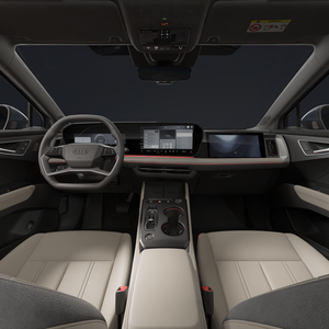 Blick von hinten auf das Cockpit und das geschwungene Panoramadisplay des Q4 SUV e-tron.