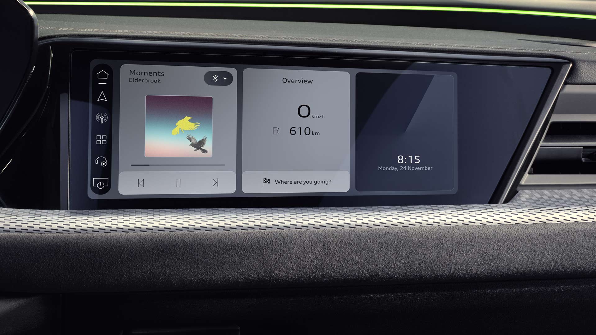 Foto de la pantalla del copiloto del Audi Q5 SUV. 