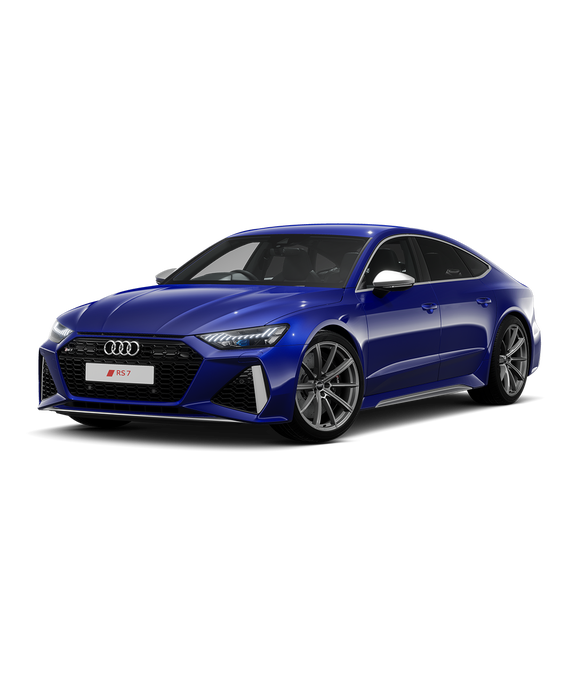 Blue Audi RS7 Sportback on a transparent background.