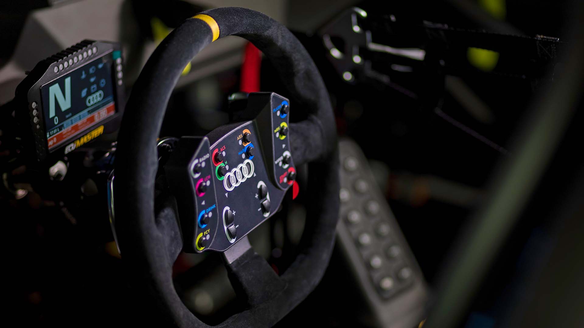 A picture showing the interior of the Audi RS 3 LMS race car.