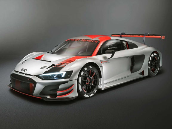 A studio picture showing the Audi R8 LMS GT3 in 2018.
