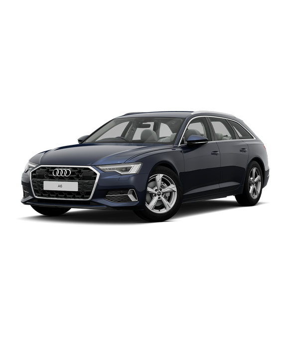 Blue Audi A6 Avant sport trim on a transparent background.