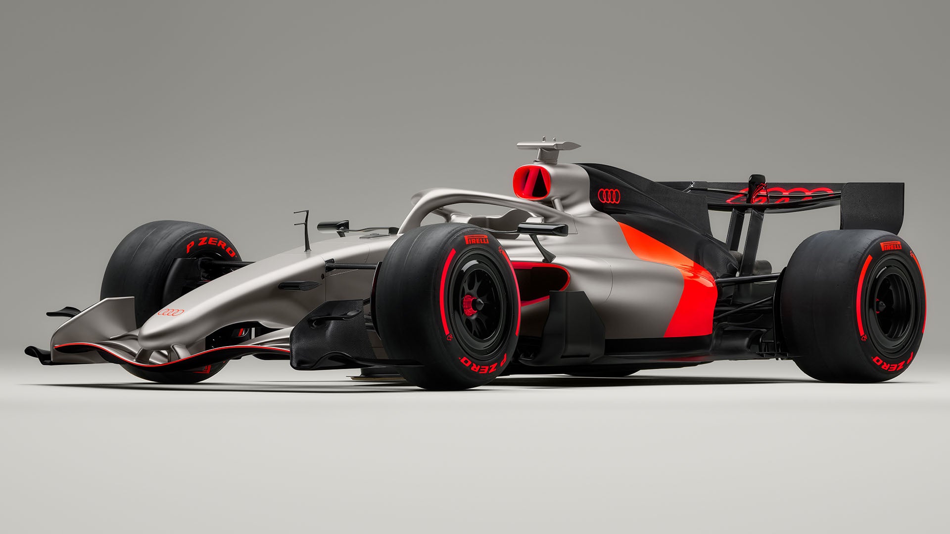 A picture showing the Formula 1 showcar with the Audi launch livery.