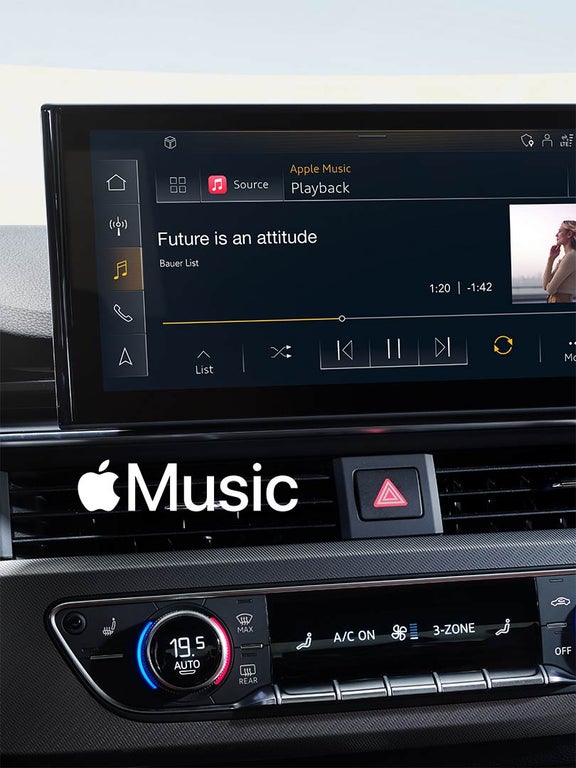 Foto de Apple Music integrado en el sistema MMI de un Audi. 