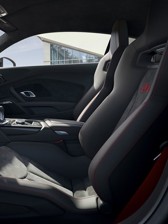 View into the interior of the Audi R8 GT. 