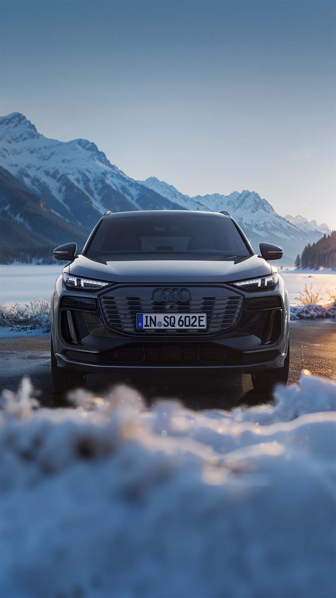 Audi Q6 e-tron in vinterlandskap