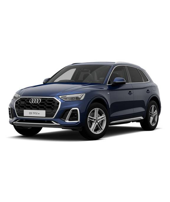 A blue Audi Q5 TFSI e SUV s-line trim displayed against a plain background.