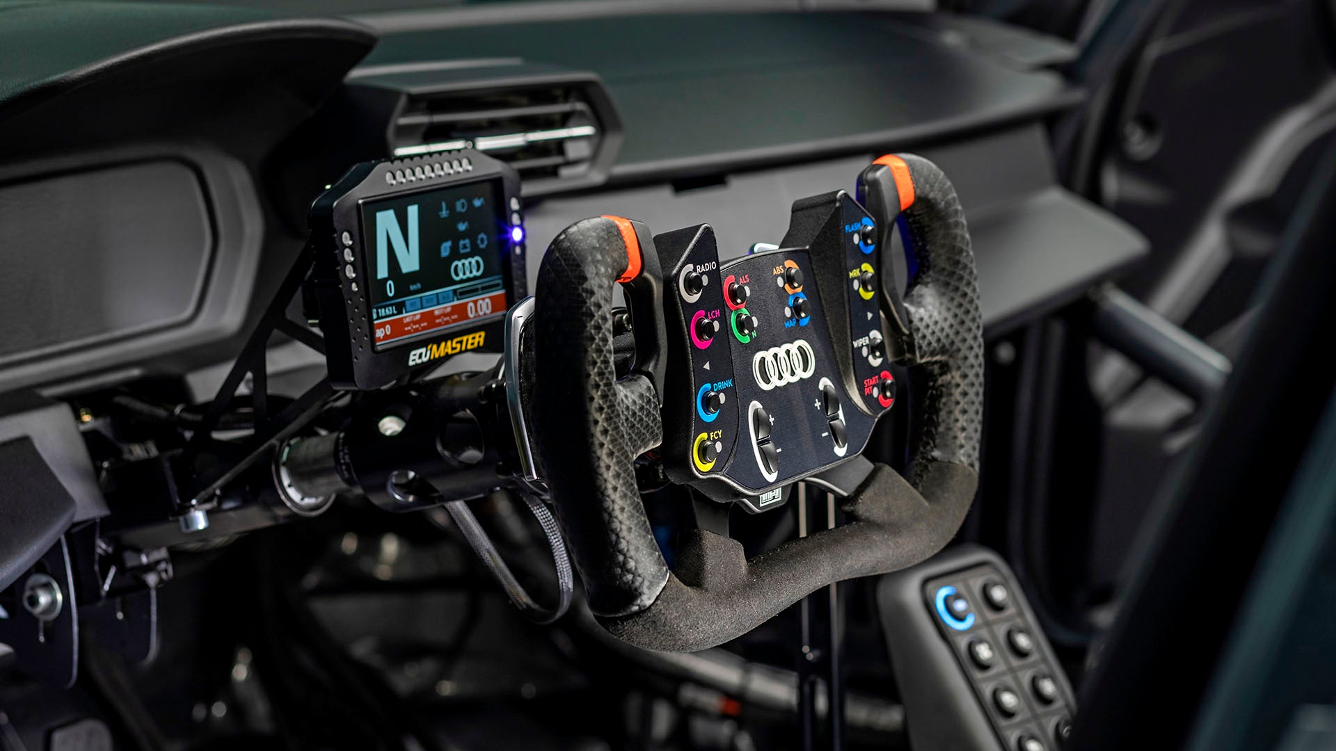 A picture showing the interior of the Audi RS 3 LMS race car.