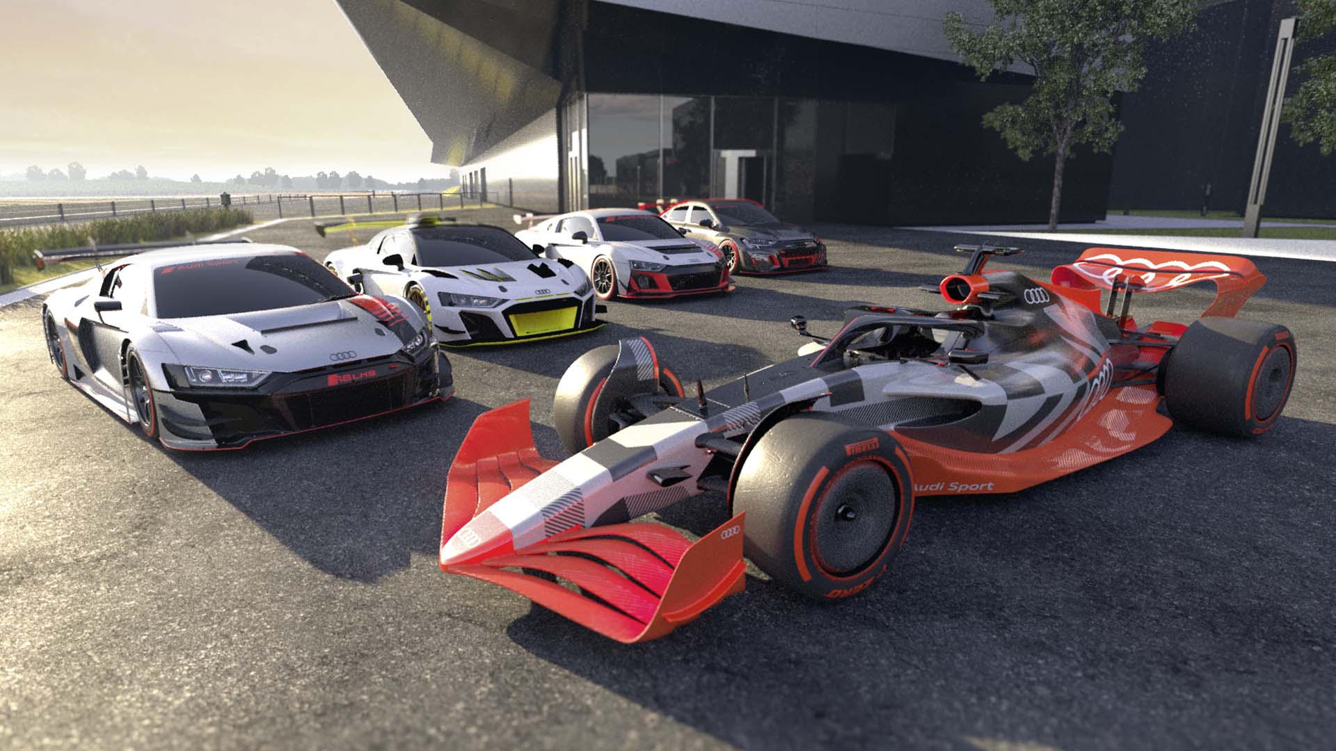 A picture showing Audi race cars on display in Neuburg an der Donau.