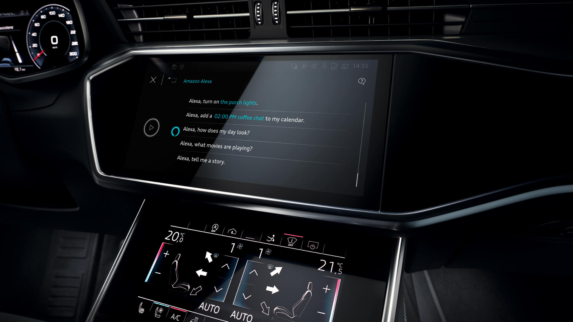 The electronic dashboard display inside an Audi vehicle