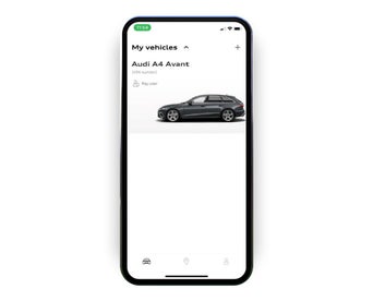 The myAudi app displaying the 'My vehicles' screen with an Audi A4 Avant model selected