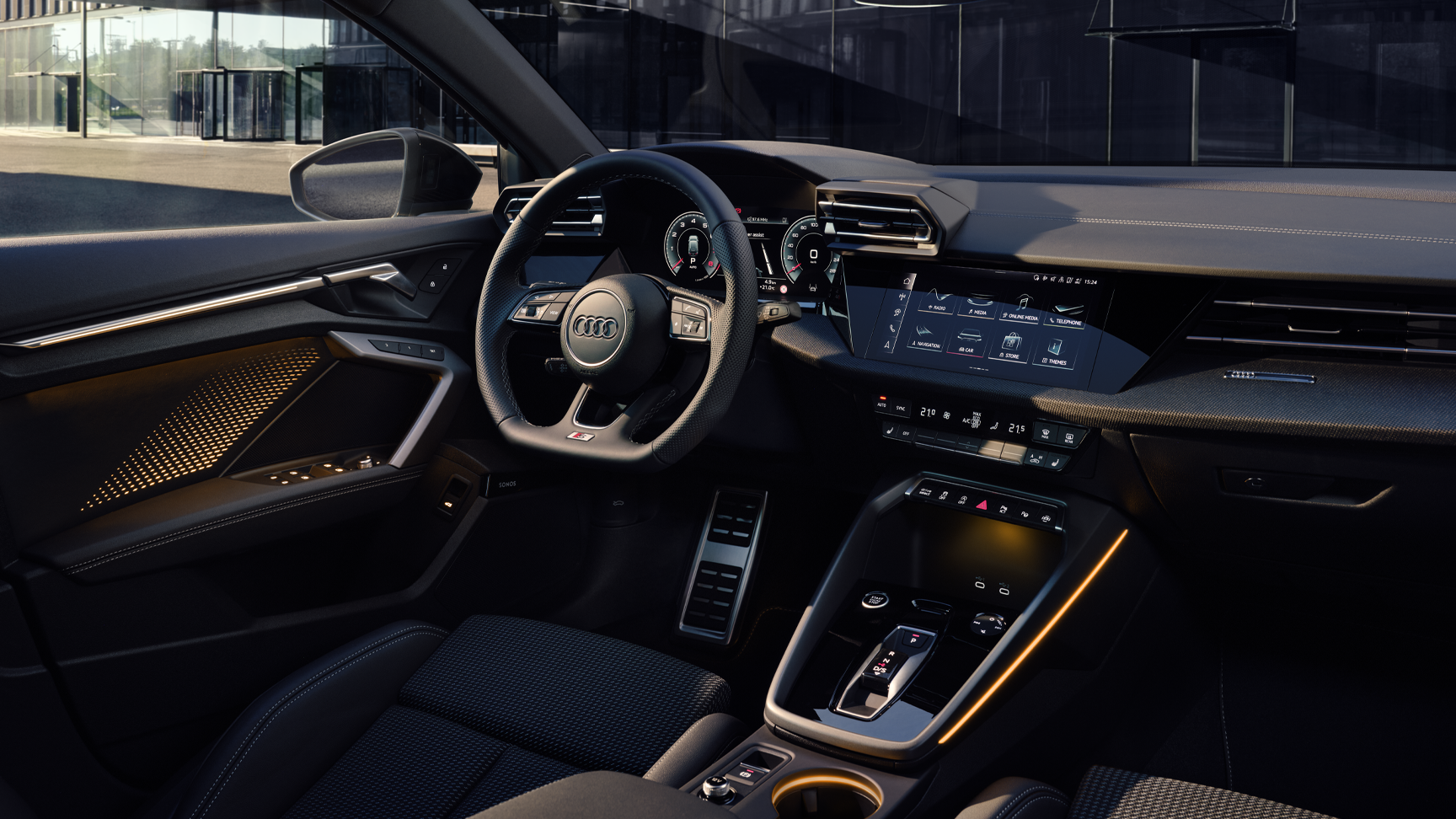 The electronic dashboard display inside an Audi vehicle