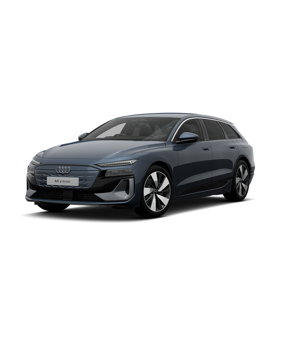 A sleek, dark grey Audi A6 Avant e-tron performance s-line trim car displayed at a three-quarter angle.