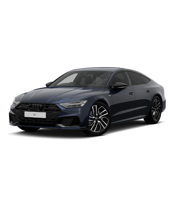 A blue Audi A7 Sportback black edition trim against a plain background.