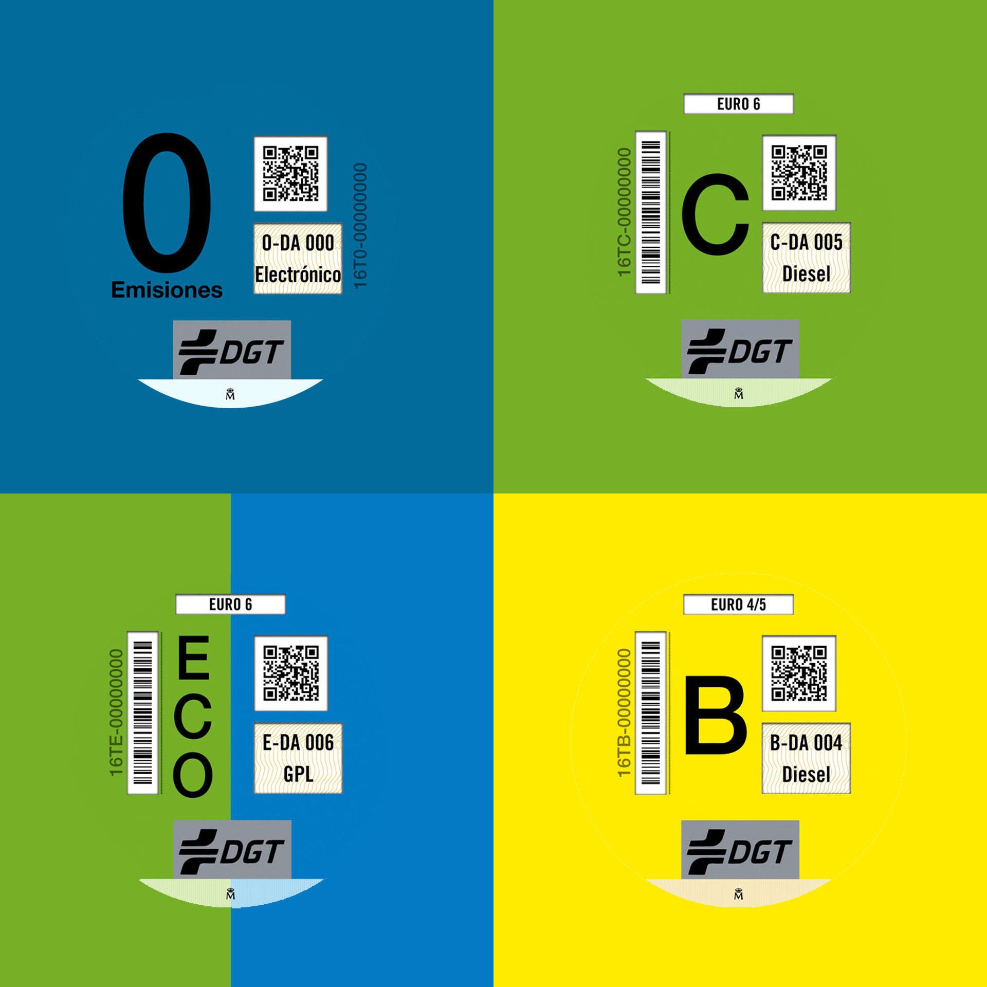 Foto de las etiquetas ambientales de la DGT.