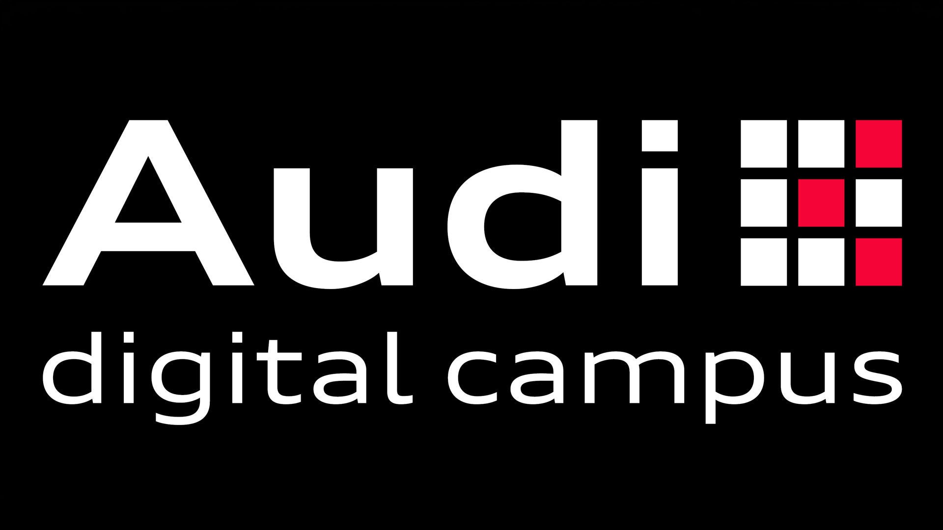 The Audi Digital Campus logo featuring a square grid of white and red pixels.