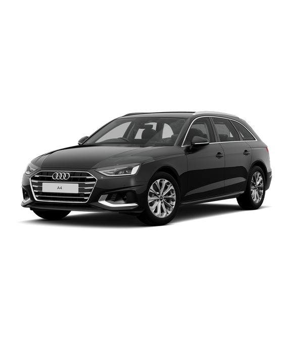 Black Audi A4 Avant sport trim, isolated on a transparent background.