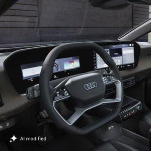 Puesto de control y volante del Audi A2 e-tron.
