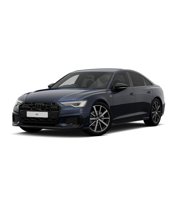 Blue Audi A6 Saloon black edition trim on a transparent background.