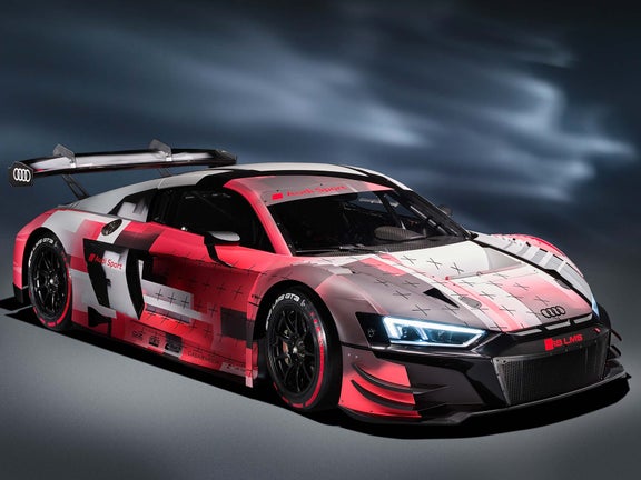 A studio picture showing the Audi R8 LMS GT3 in 2021.