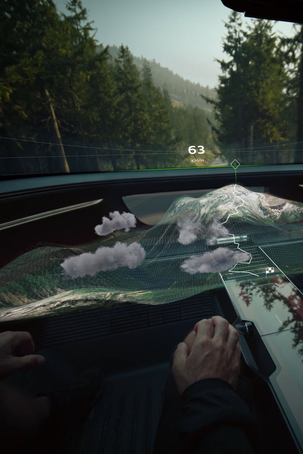 Blick durch die MR-Brille auf die Umgebung und passende topographische Informationen.