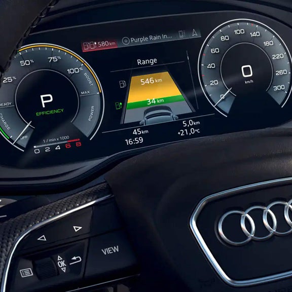 Close up of steering wheel inside Audi Q3.