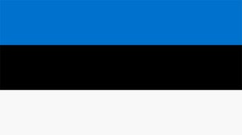 Flag of Estonia with three horizontal stripes in blue, black and white.