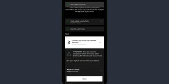 The myAudi app displaying the next steps to take in the setup process