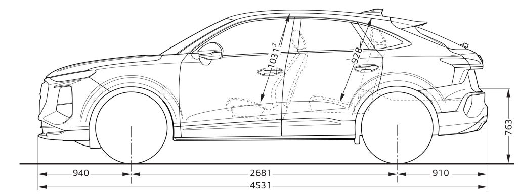 Mått Audi Q3 Sportback. Från sidan.