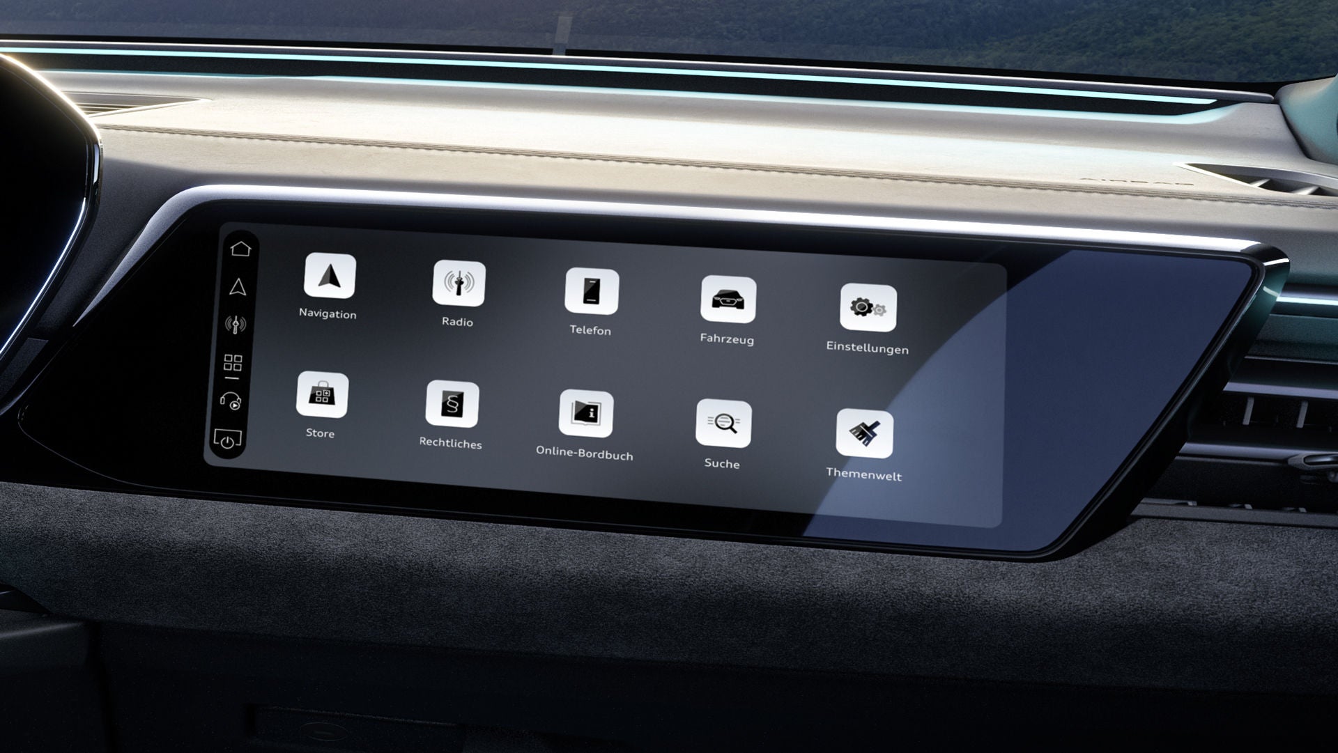 Nahaufnahme des MMI Beifahrerdisplays im A5 Avant e-hybrid.