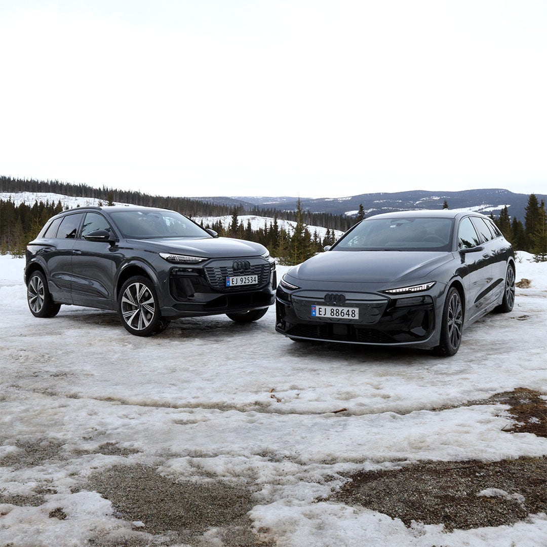 Audi A6 e-tron og Q6 e-tron i vinterlandskap