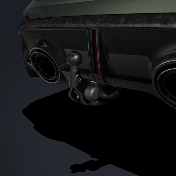 Nahaufnahme des Hecks der RS 5 Limousine mit Fokus auf die Anhängevorrichtung.