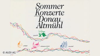 Beiger Hintergrund mit schwarzer Aufschrift: Sommerkonzerte Donau Altmühl und minimalistischer Karte