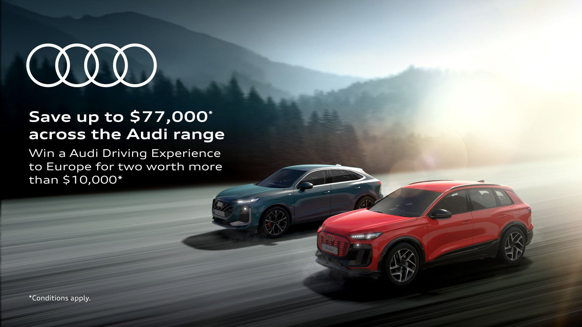 Image of two audi cars on a mountain range