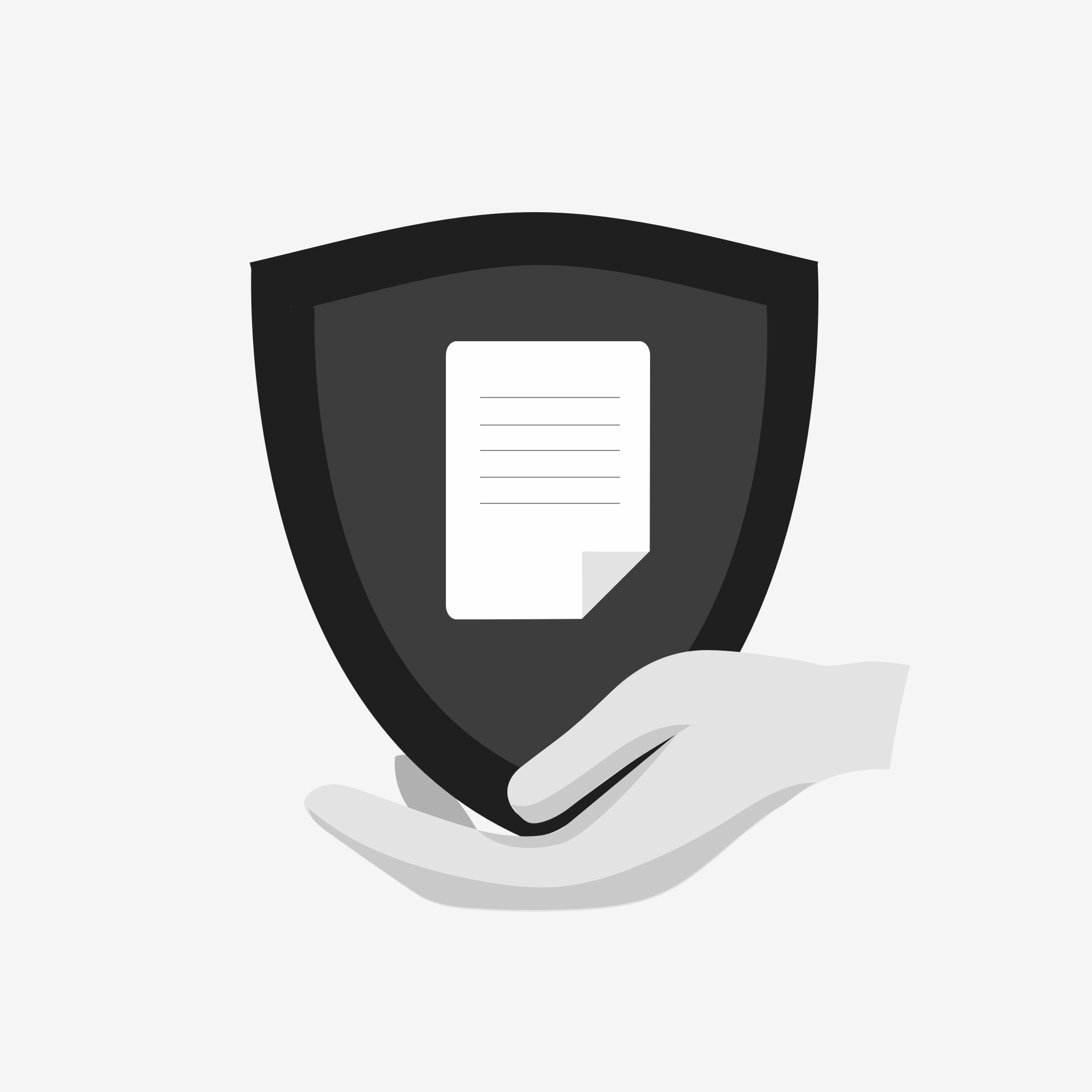 Illustration einer Hand, die ein Schutzschild hält, in dem ein stilisiertes Anschreiben abgebildet ist