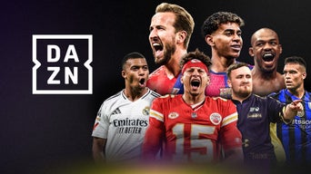 Collage von sieben Sportlern verschiedener Disziplinen mit DAZN-Logo auf schwarzem Hintergrund.