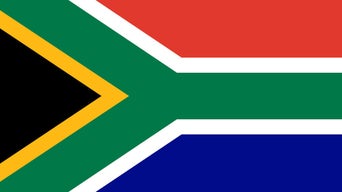 Flag of South Africa with green Y-shape and red, blue, black, white, yellow colors.
