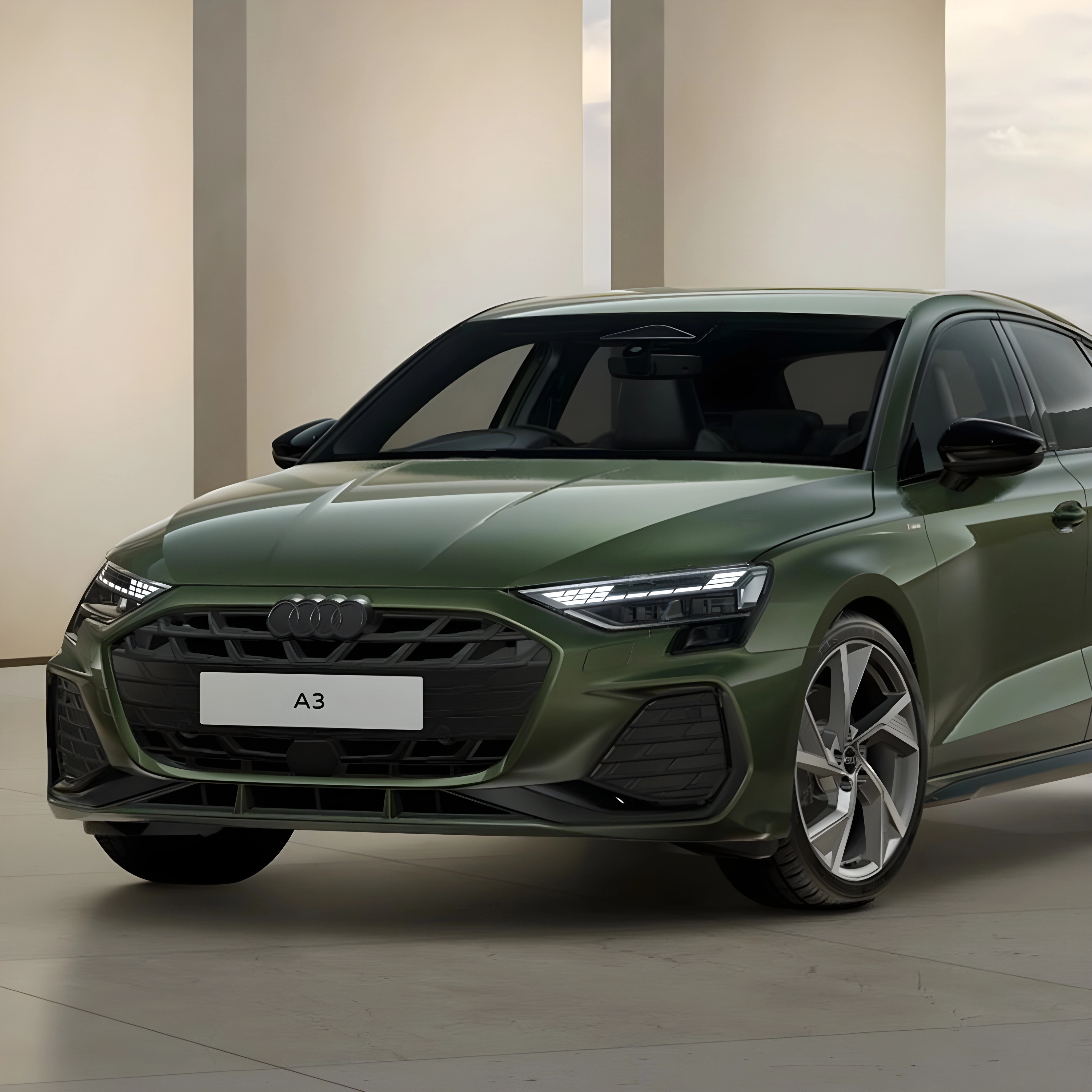 Green Audi A3 Sportback with Black Edition trims.