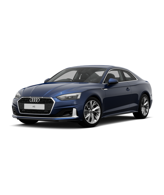Blue Audi A5 Coupe on a transparent background.