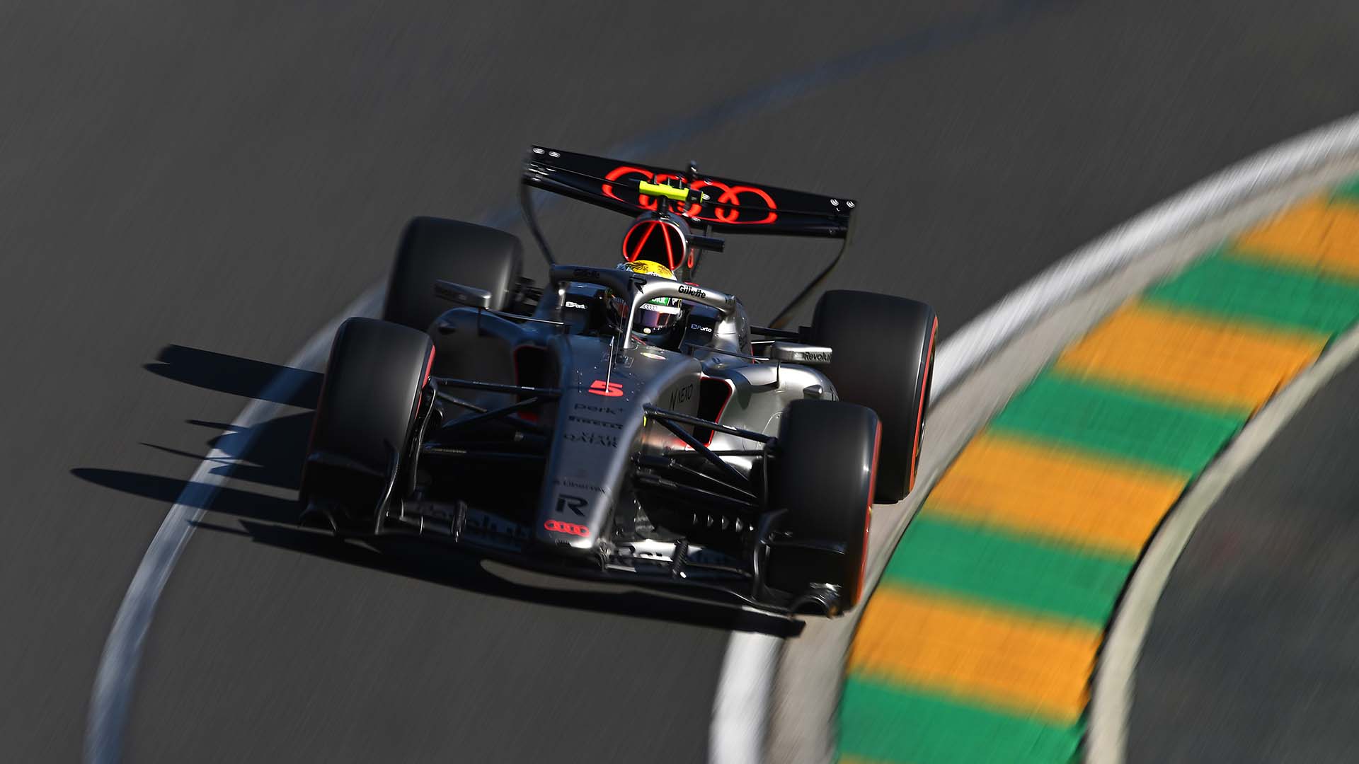 A picture showing the Audi R26 on the race track in Australia.
