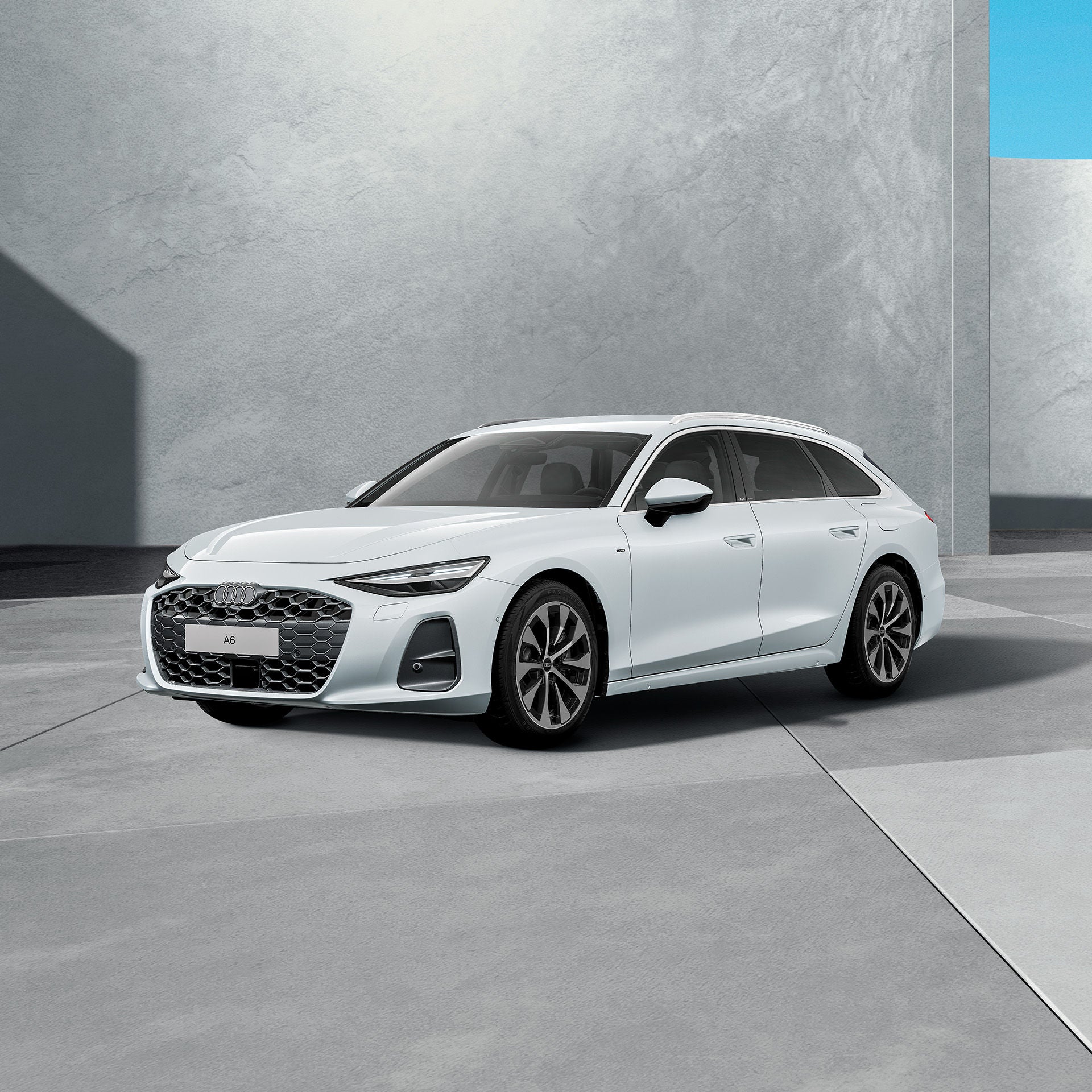 3/4 Ansicht eines weißen Kombis