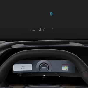 Nahaufnahme des Augmented-Reality-Head-up-Display auf der Windschutzscheibe des Q4 SUV e-tron.