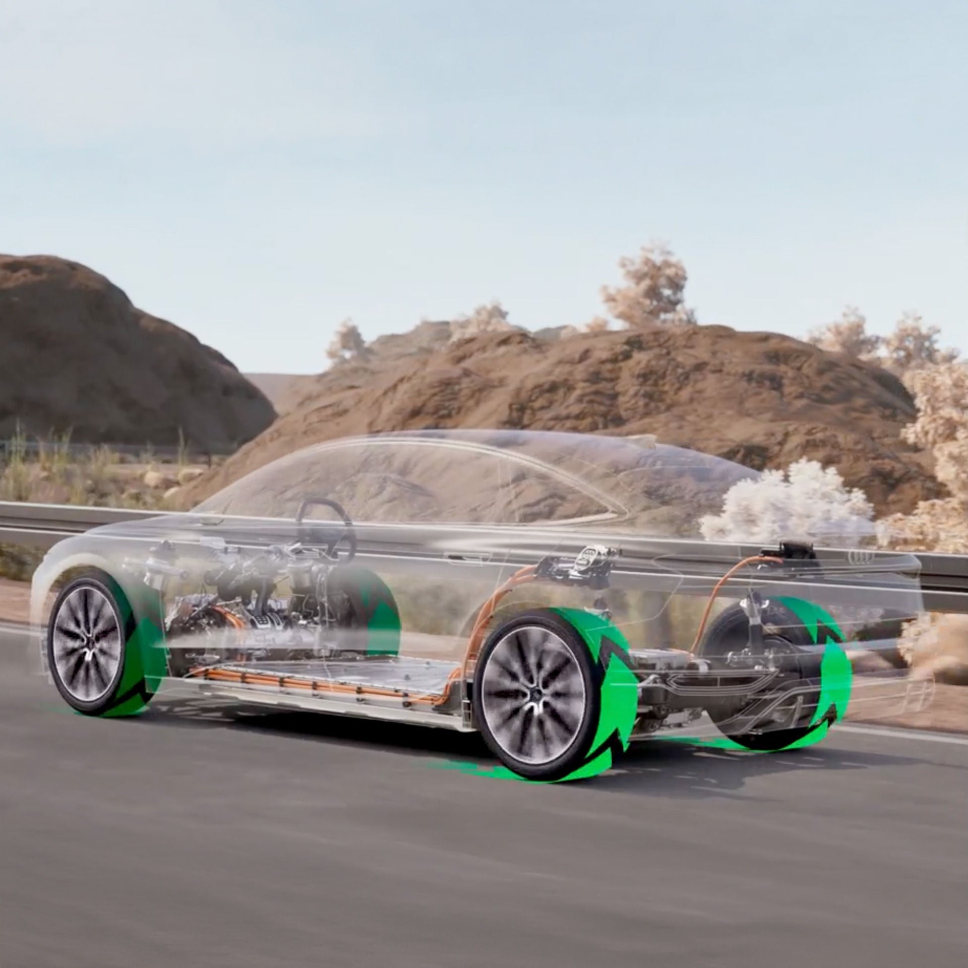 X-ray view into an Audi while driving on a country road.