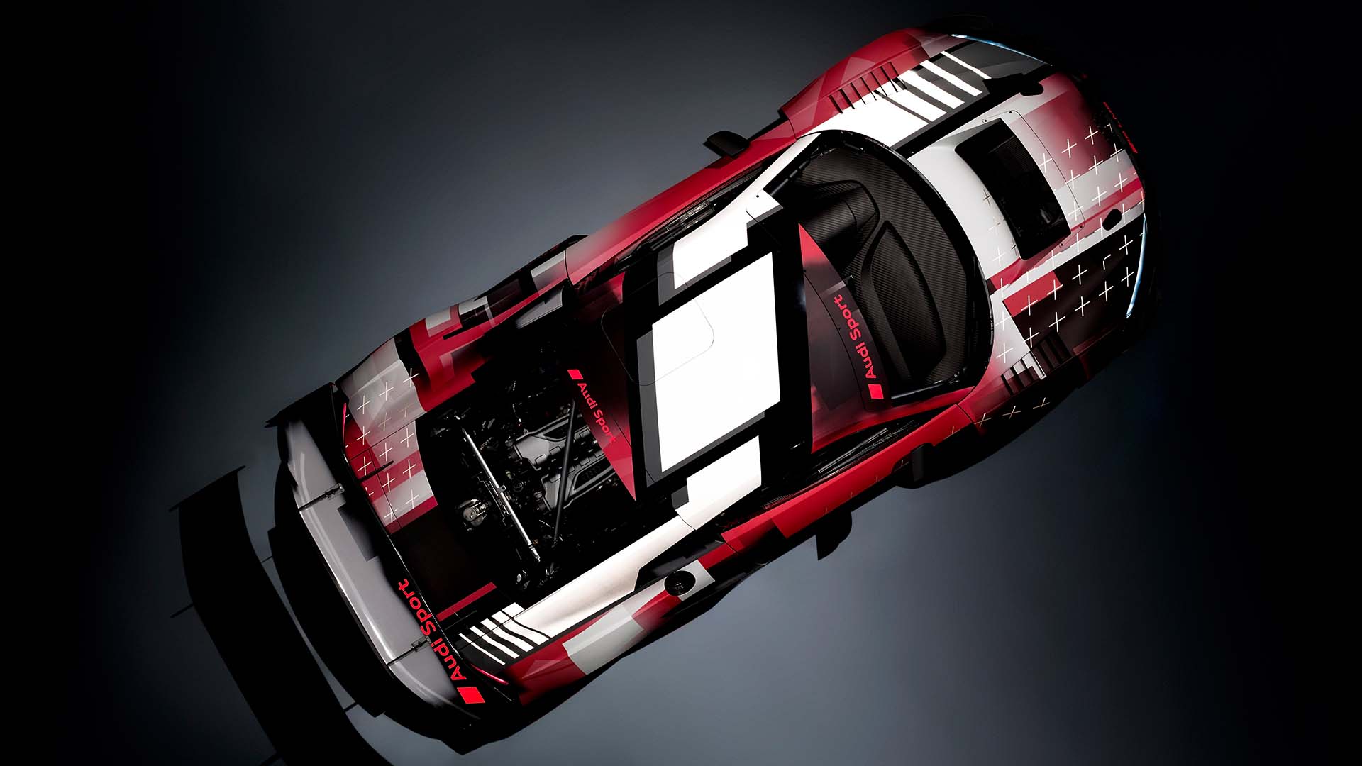 Das Foto zeigt den ausgestellten Audi R8 LMS GT3-Rennwagen.