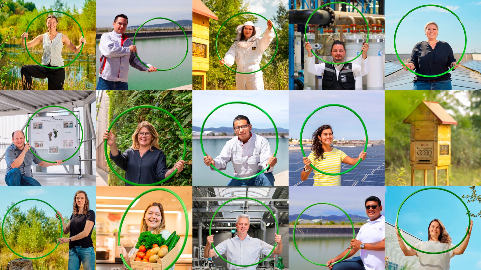 Mosaik aus Menschen mit grünem Reifen