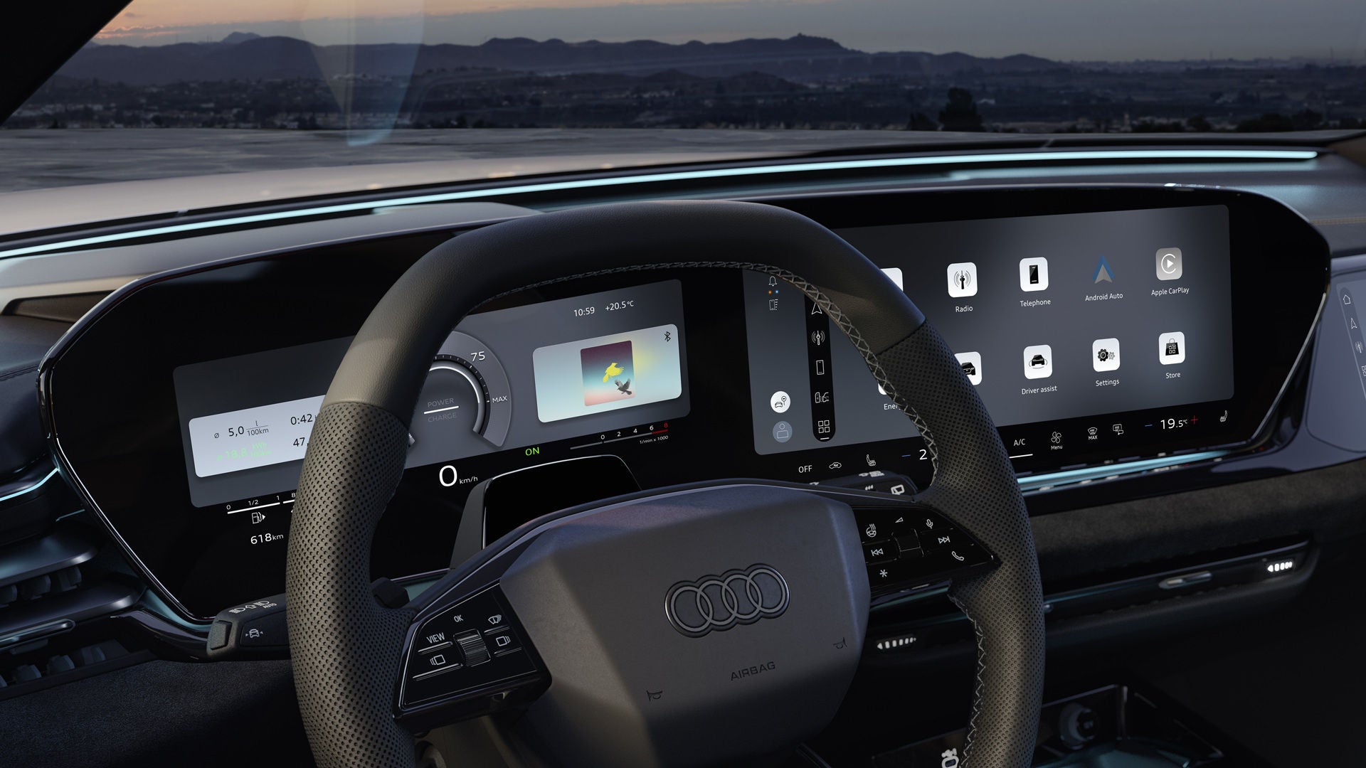 Foto del Audi virtual cockpit plus del Audi A5 Avant e-hybrid. 